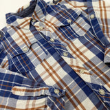 Navy & Beige Checked Long Sleeve Shirt - Boys 2-3 Years