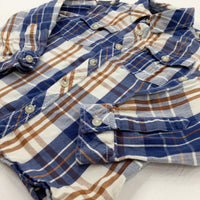 Navy & Beige Checked Long Sleeve Shirt - Boys 2-3 Years