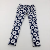 Flowers Navy Denim Jeans With Adjustable Waist - Girls 8-9 Years