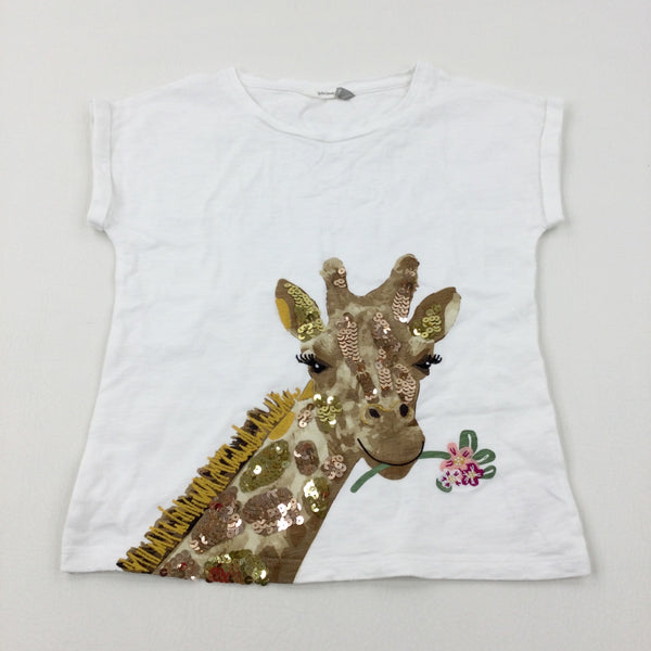 Giraffe Sequinned White T-Shirt - Girls 7-8 Years
