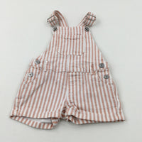 Peach Striped Short Denim Dungarees - Girls 2-3 Years