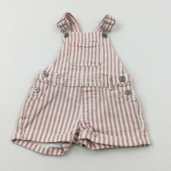 Peach Striped Short Denim Dungarees - Girls 2-3 Years