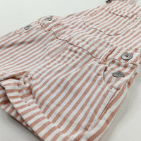 Peach Striped Short Denim Dungarees - Girls 2-3 Years