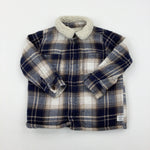 Navy & Beige Checked Fleece Lined Jacket - Boys 12-18 Months