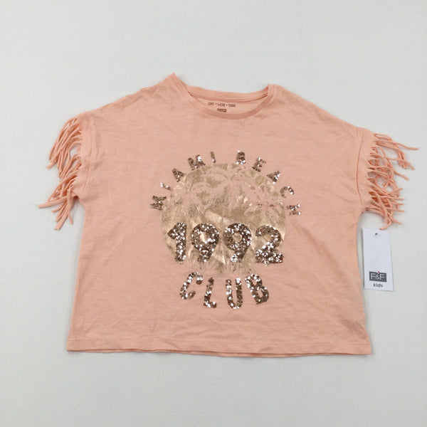 **NEW** '1992 Club' Sequinned Coral Pink T-Shirt - Girls 9-10 Years