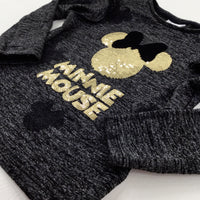 'Minnie Mouse' Sequinned Mottled Charcoal Grey Long Sleeve Top - Girls 2-3 Years