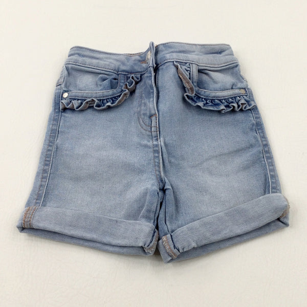 Light Blue Denim Shorts With Adjustable Waist - Girls 2-3 Years