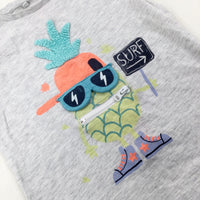 'Surf' Pineapple Zip Mouth Colourful Grey T-Shirt - Boys 2-3 Years