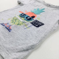 'Surf' Pineapple Zip Mouth Colourful Grey T-Shirt - Boys 2-3 Years