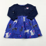 Cat Appliqued Navy Jersey Dress - Girls 2-3 Years