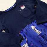 Cat Appliqued Navy Jersey Dress - Girls 2-3 Years