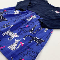 Cat Appliqued Navy Jersey Dress - Girls 2-3 Years