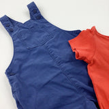 Blue Short Dungarees & Orange Cotton Bodysuit - Boys 12-18 Months