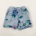 Colourful Flowers Blue Shorts - Boys 2-3 Years