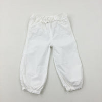 Flowers Embroidered White Lightweight Trousers - Girls 12-18 Months