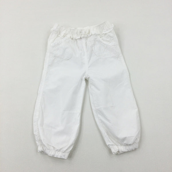 Flowers Embroidered White Lightweight Trousers - Girls 12-18 Months