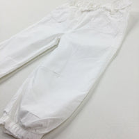 Flowers Embroidered White Lightweight Trousers - Girls 12-18 Months