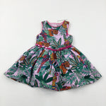 **NEW** Tropical Animals & Leaves Pink & Green Dress With Belt - Girls 2-3 Years