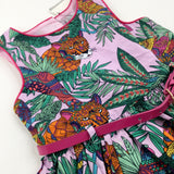 **NEW** Tropical Animals & Leaves Pink & Green Dress With Belt - Girls 2-3 Years