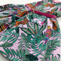 **NEW** Tropical Animals & Leaves Pink & Green Dress With Belt - Girls 2-3 Years