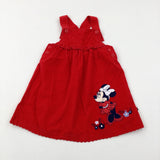 Minnie Mouse Appliqued Red Cord Dungaree Dress - Girls 2-3 Years