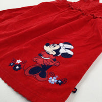 Minnie Mouse Appliqued Red Cord Dungaree Dress - Girls 2-3 Years