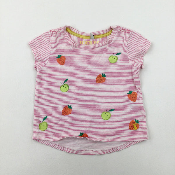Fruits Glittery Pink Striped T-Shirt - Girls 2-3 Years