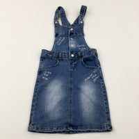 'Heart Breaker' Mid Blue Denim Dungaree Dress - Girls 10-11 Years