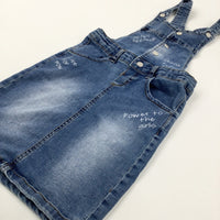 'Heart Breaker' Mid Blue Denim Dungaree Dress - Girls 10-11 Years