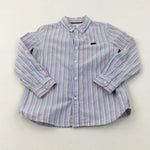 Elephant Motif Blue Striped Long Sleeve Shirt - Boys 4-5 Years