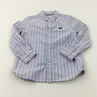 Elephant Motif Blue Striped Long Sleeve Shirt - Boys 4-5 Years