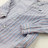 Elephant Motif Blue Striped Long Sleeve Shirt - Boys 4-5 Years