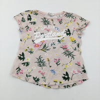 'Portland' Flowers Pale Pink T-Shirt - Girls 10-11 Years