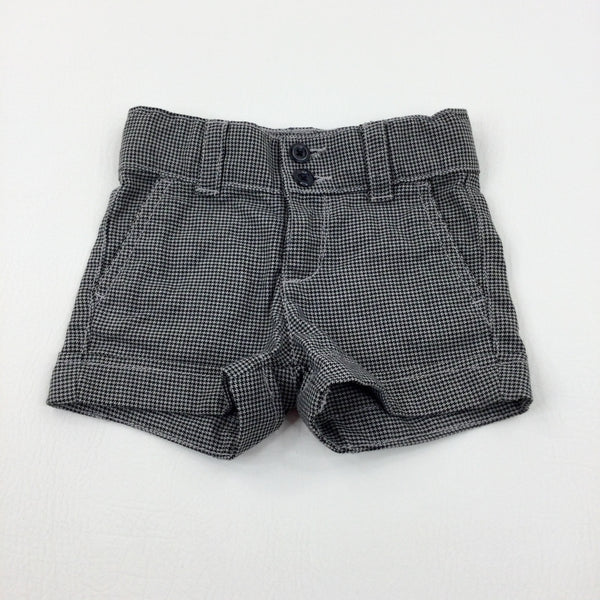 Black & Beige Checked Shorts With Adjustable Waist - Girls 18-24 Months