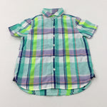 Green & Lilac Checked Short Sleeve Shirt - Boys 5-6 Years