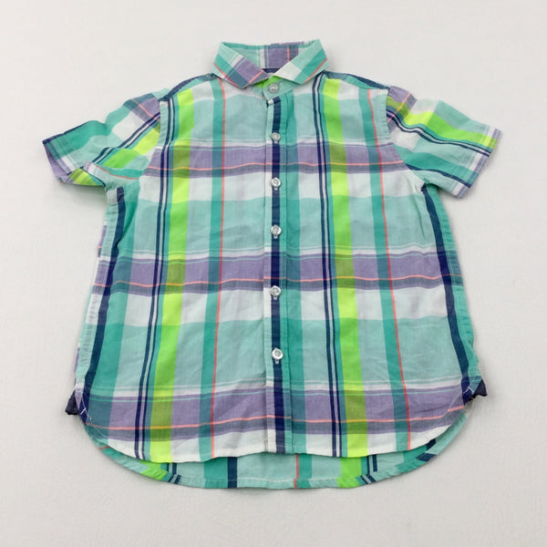 Green & Lilac Checked Short Sleeve Shirt - Boys 5-6 Years