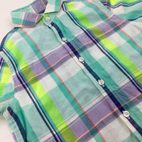 Green & Lilac Checked Short Sleeve Shirt - Boys 5-6 Years