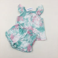 **NEW** Tie Dye Blue & White T-Shirt & Jersey Shorts Set - Girls 18-24 Months