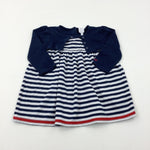 Navy & White Striped Dress With Attached Navy Cardigan - Girls 18-24 Months