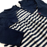 Navy & White Striped Dress With Attached Navy Cardigan - Girls 18-24 Months