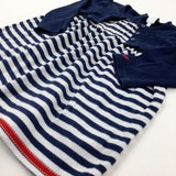 Navy & White Striped Dress With Attached Navy Cardigan - Girls 18-24 Months