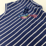 Hummingbird Sequinned Blue Striped T-Shirt - Girls 5-6 Years