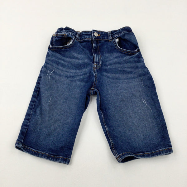 Mid Blue Denim Long Shorts With Adjustable Waist - Boys 11-12 Years