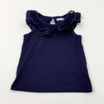 Frill Collar Navy Top - Girls 5-6 Years