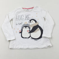 'Hug Me' Penguins Glittery White Long Sleeve Top - Girls 5-6 Years