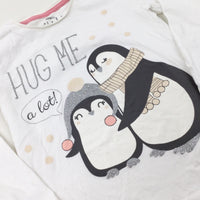 'Hug Me' Penguins Glittery White Long Sleeve Top - Girls 5-6 Years