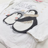 'Hug Me' Penguins Glittery White Long Sleeve Top - Girls 5-6 Years