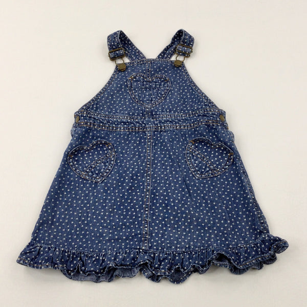 Hearts Mid Blue Denim Dungaree Dress - Girls 5-6 Years