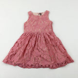 Flowers Coral Pink Party Dress - Girls 5-6 Years