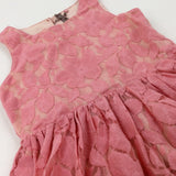 Flowers Coral Pink Party Dress - Girls 5-6 Years